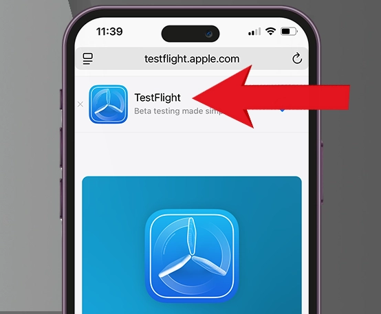 step 1, Opening TestFlight page for WinWin in Safari
